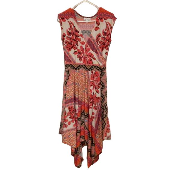 Olivia Matthews Orange Handkerchief Hem Dress Boho Style Size Medium - Picture 1 of 3